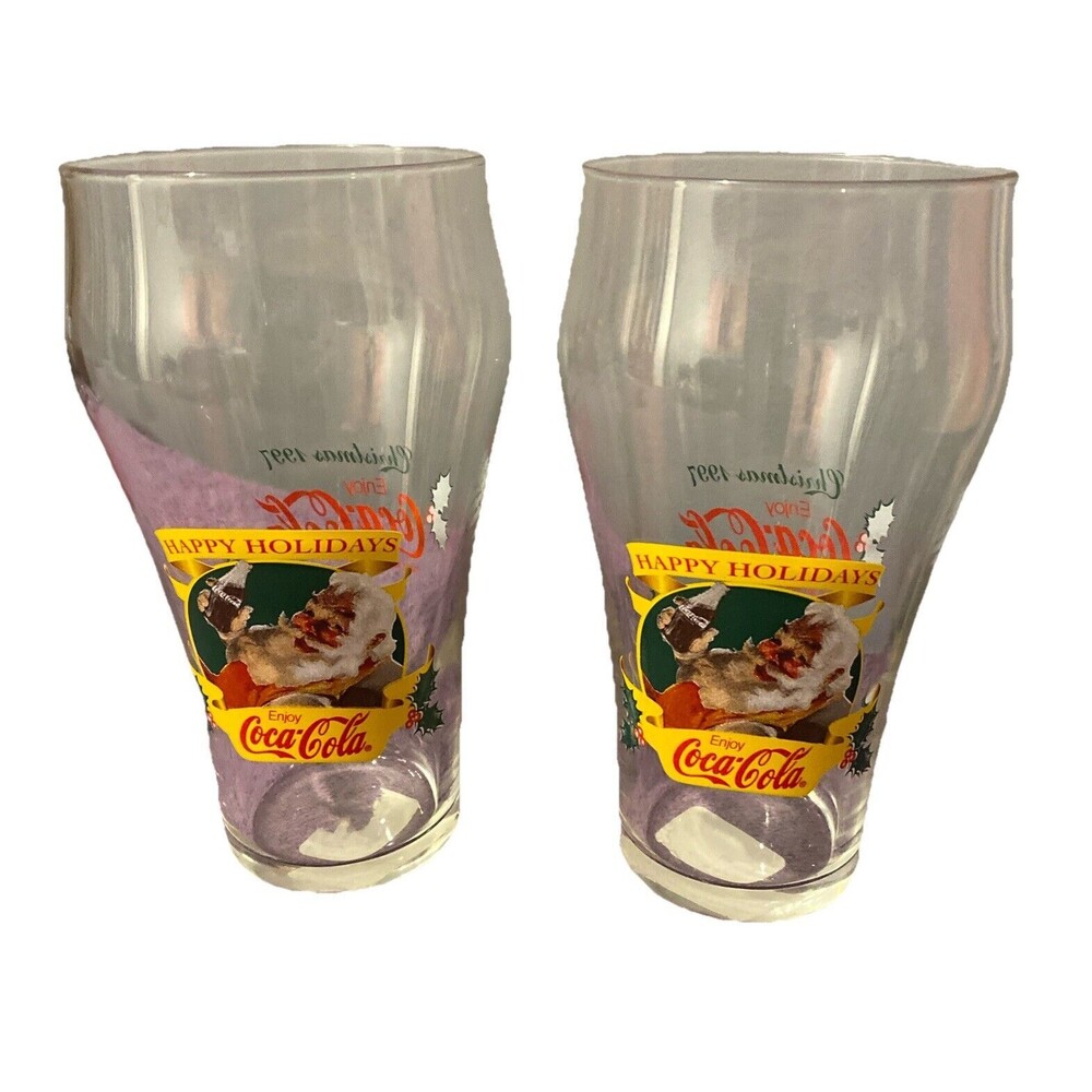 Vintage 2 Glasses Enjoy Coca Cola Christmas 1997 Santa Claus Happy Holidays 2